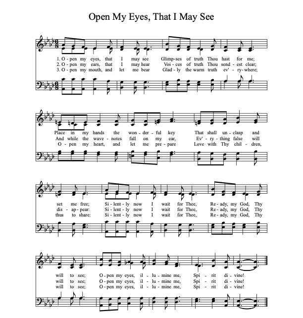 sheet music of a hymn called Open my eyes, that I may see